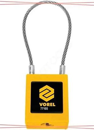 Замок навісний vorel з тросовою дугою ø3,2мм l175мм 2 ключі нейлоновий корпус 40х20х45мм для безпеки sku_77105
