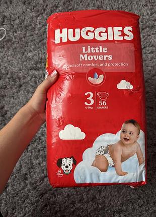 Підгузки дитячі huggies little movers unisex розмір 3 (4-9кг) 56 шт