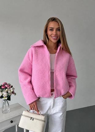 Куртка женская шерсть букле, синий, розовый