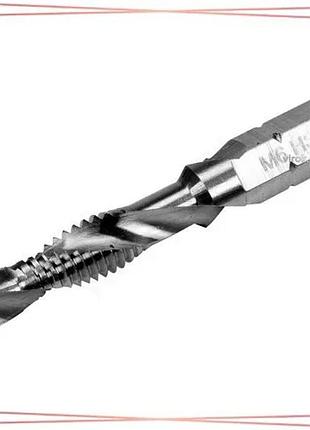 Свердло-мітчик yato м6 х 1 мм hss м2 hex 1/4" для нарезания метрической резьбы 44 мм sku_yt-44843