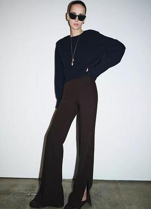 Розкльошені штани з розрізами zw collection, коричневі брюки zara, брюки zara