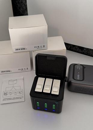 Зарядный бокс для аккумуляторов gopro на 3 слота с индикатором + кабель