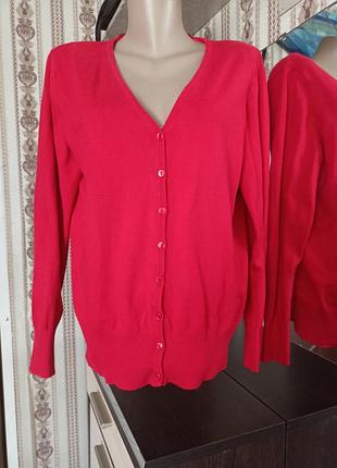 Кофта -кардиган женская вискоза, коттон. красного цвета. размер xl, xxl.