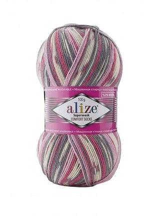 Пряжа superwash comfort арт.7707 5шт/уп меланж 25% полиамид 75% шерсть 100г 420м тм alize