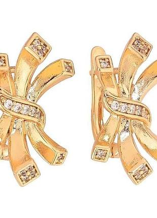 Сережки англійська застібка позолота 18k декоративний візерунок з кристалами арт.307205 тм xuping