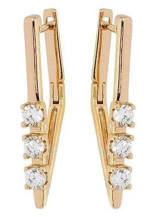 Серьги позолота 18k английский замок три фианита (177136) тм xuping