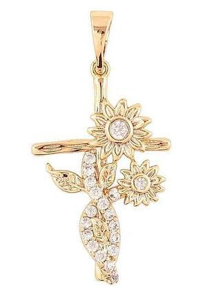 Кулон позолота 18k крест с цветами» для цепочки до 5мм (262409) тм xuping