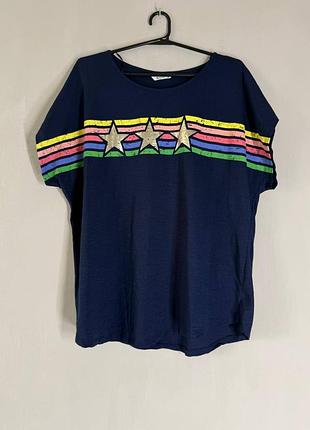 Новая темно-синяя хлопковая футболка tu woman uk 24 (3xl - 4xl) / оверсайз футболка батал 100% хлопок с принтом звезды