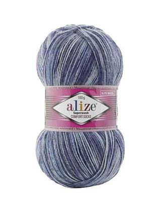 Пряжа superwash comfort арт.7677 5шт/уп меланж 25% поліамід 75% вовна 100г 420м тм alize