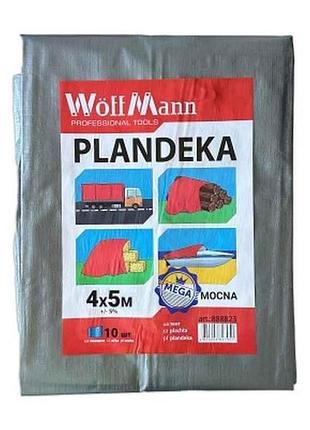 Тент строительный 4х5м серебряный 180гр/м2 plandeka mega mocna арт.888845 тм woffmann