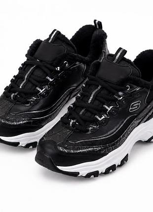 Кроссовки подростковые skechers d'lites черные на шнуровке 35.5 (22.5 см)