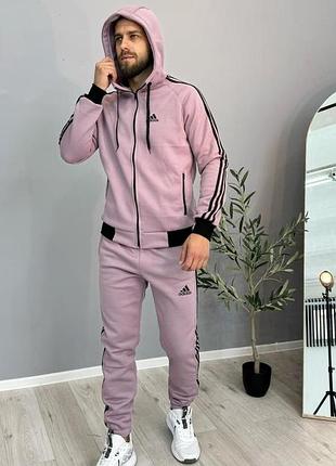 Спортивный костюм мужской зимний adidas на флисе с капюшоном — теплый костюм кофта и штаны xl