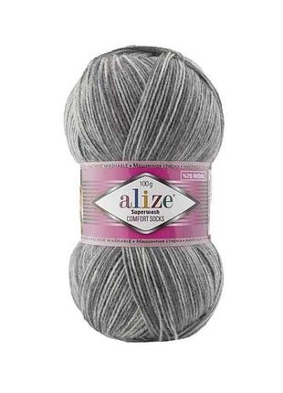 Пряжа superwash comfort арт.7676 5шт/уп меланж 25% поліамід 75% вовна 100г 420м тм alize