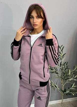 Спортивний костюм жіночий зимовий adidas на флісі з капюшоном — теплий костюм кофта та штани xl