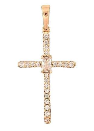 Кулон позолота 18k хрест з кристалами для ланцюжка до 6мм (329524) тм xuping