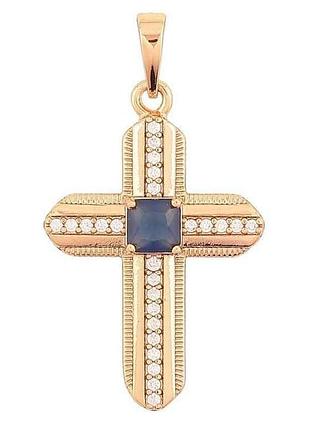 Кулон позолота 18k крест с цирконом и синим кристаллом для цепочки 271479 тм xuping