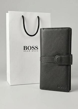 Мужское кожаное портмоне на кнопке boss (7706)