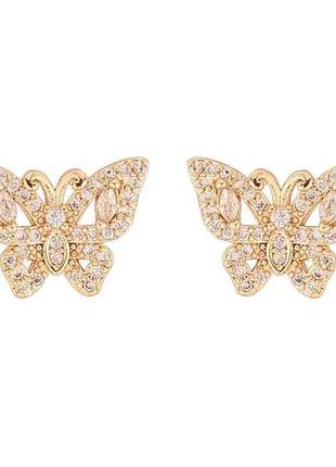 Серьги пусеты ml 18k «бабочки с инкрустацией кристаллами» 295372 тм xuping