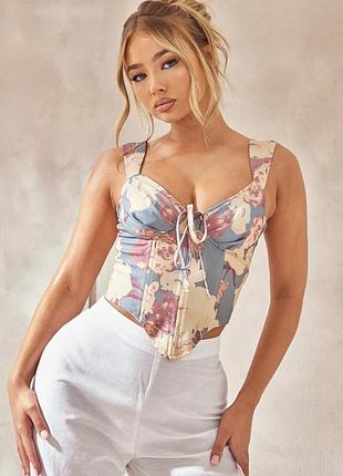 Ніжний корсетний топ prettylittlething в квітковий принт розмір uk6(xs)