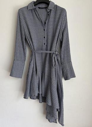 Сукня zara з рукавом, сукня-сорочка зара бавовна котон, коротке асиметричне плаття zara оригінал