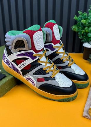 Gucci basket gg sneaker monogram multicolor высокие мужские кроссовки оригинал 42 eur 3