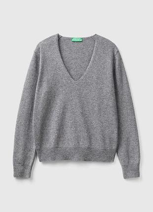 Женский синий свободный свитер benetton серый, m