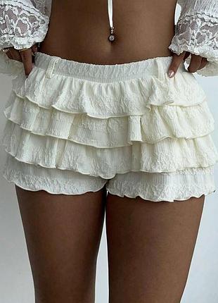 Юбка мини шорты в рюшку белая shein