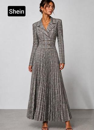 Платье женское макси плиссе в клетку клеш от бренда shein xs