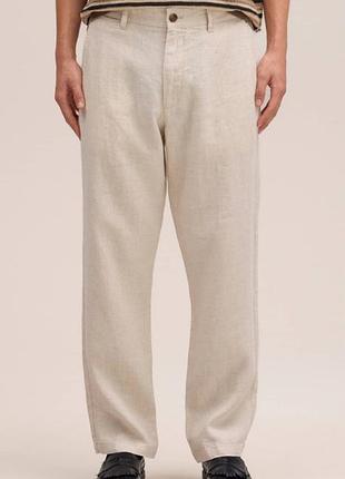 Льняные мужские брюки marks &amp; spencer w42 l33 (лён / хлопок) бежевые.