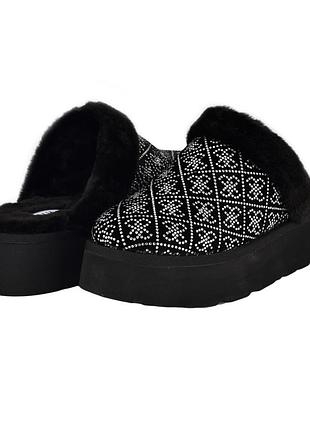 Женские бархатные тапочки на меху guess со стразами
