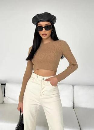 Базовий бежевий топ кроп топ з довгим рукавом розмір с zara