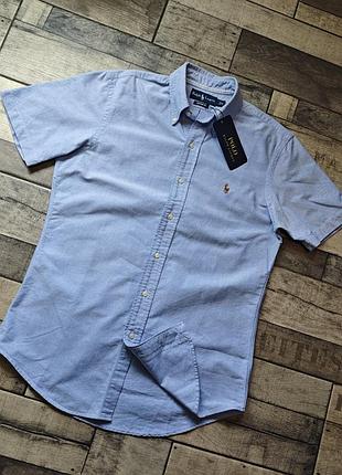 Мужская  элегантная голубая  хлопковая тенниска polo ralph lauren размер s