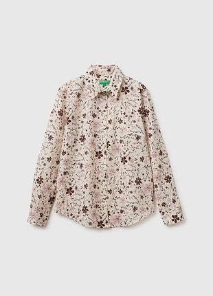 Жіноча блакитна пряма сорочка benetton коричневий, l