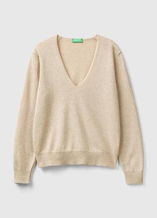 Женский синий свободный свитер benetton бежевый, s