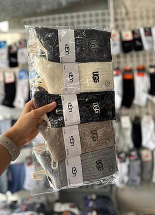 Ugg шкарпетки носки термо високі під угги угі уггі однотонні з вишивкою вишитим написом рубчик молочні білі сірі чорні бежеві
