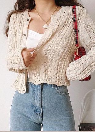 В'язаний укорочений кардиган кофтина розмір хл zara в стилі old money