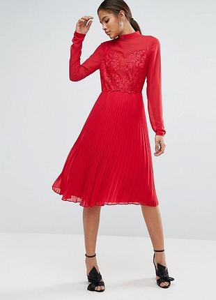 Новое!плисированное платье миди asos с кружевом.