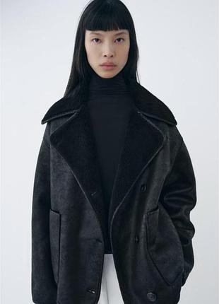 Дубленка zara, double faced jacket zara, чорна дубленка zara, 3548/241 black