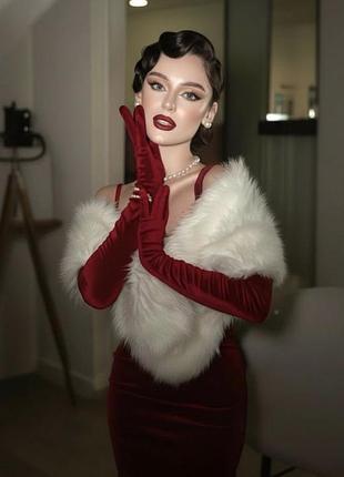 Високі/ довгі вишневі/бордові/бургундія 🍒 бархатні/велюрові/оксамитові рукавички вечірні для фотосесії, вечірки, для стильних образів, корпоративу🍒