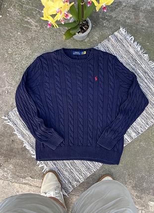Вінтажний темно синій вʼязаний светр polo ralph lauren з маленьким вишитим логотипом