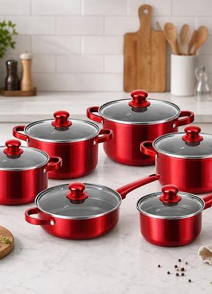 Набор посуды cookware set g-a10, 12 предметов, нержавеющая сталь, кастрюли 16–24 см, сковорода 24 см, ковш 16 см