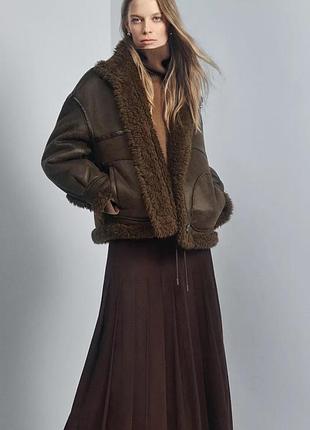Дублянка zara, двостороння куртка-бомбер zw collection, коричнева дублянка zara, 3548/265