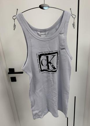 Майка calvin klein жіноча блакитна з логотипом ck, xs, нова з біркою