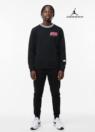 Оригинальный подростковый свитшот air jordan на рост 164см на флисе чёрный лонгслив nike джордан лонг детский черный на мальчика подростковое худи а1