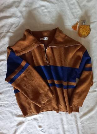 Стильний гірчичний светр / джемпер на блискавці mango (розмір l / xl)