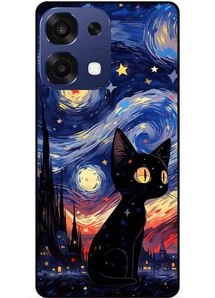 Силиконовый бампер чехол для oppo a6 pro с рисунком котик звездная ночь ван гог