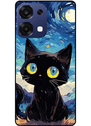 Силиконовый бампер чехол для oppo a6 pro котик звездная ночь ван гог