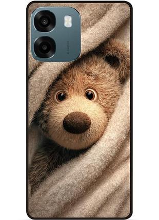 Силиконовый чехол бампер для oppo a6 с рисунком мишка в пледе