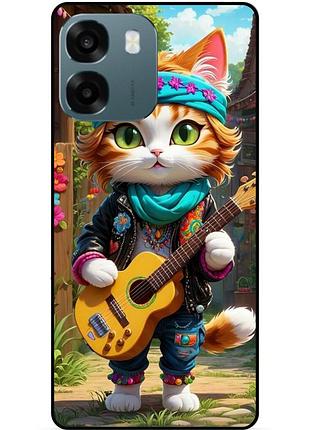 Силіконовий бампер чохол для oppo a6 з малюнком котик з гітарою