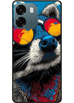 Силиконовый чехол бампер для oppo a6 с рисунком енот поп-арт